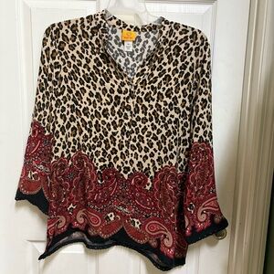 Ruby Rd. Tan and Brown Boxy Blouse